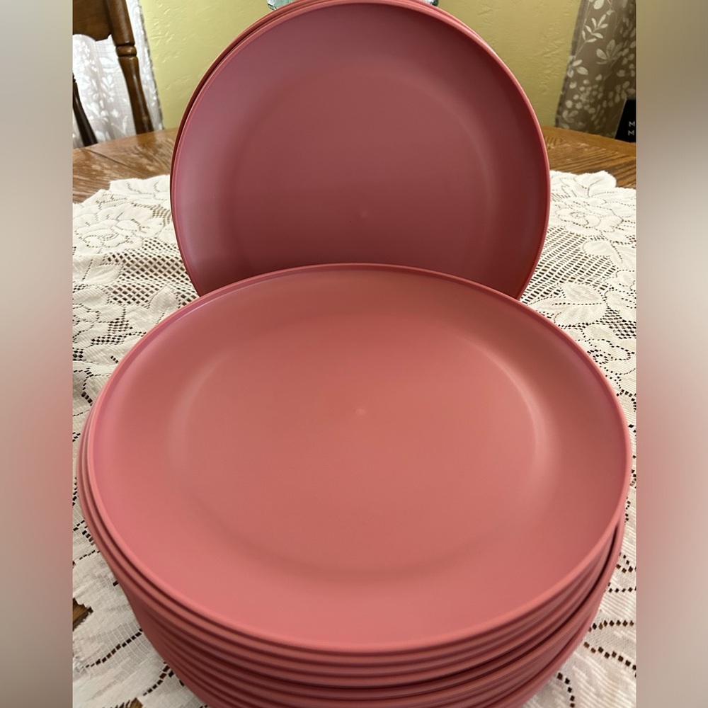 Room Essentials 10.5" Plastic Dinner Plates. Coral
Pink.